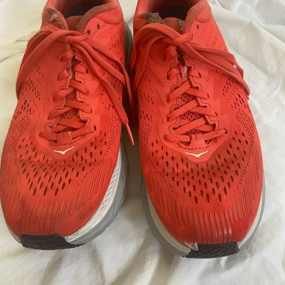 Hoka One One Clifton Lace-up Sneakers Red Fiesta Mesh US Size 8 - Picture 7 of 15